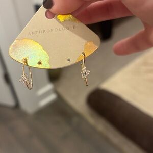 Anthropologie Gold Star Charm Hoops
